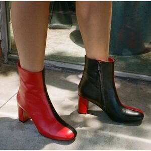 Maryam Nassir Zadeh Agnes Two Toned Leather Ankle Boot in Red / Black, Size 37